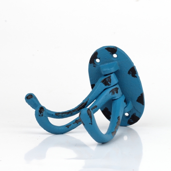 Liatinový retro vešiak na uteráky trojháčik modrý