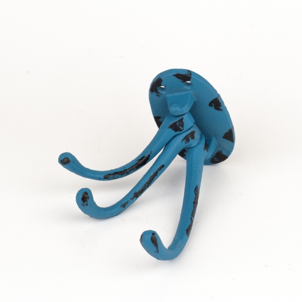 Liatinový retro vešiak na uteráky trojháčik modrý