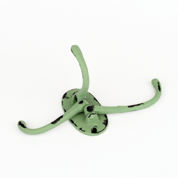 Liatinový retro vešiak na uteráky trojháčik zelený