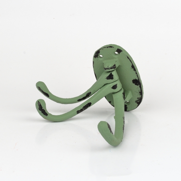 Liatinový retro vešiak na uteráky trojháčik zelený