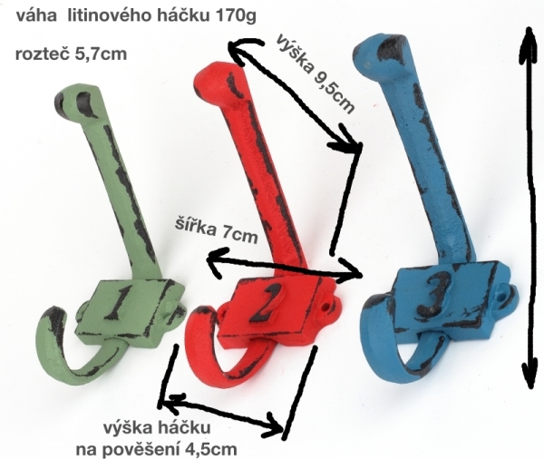 Liatinový retro vešiak na stenu s číslom 1 zelený