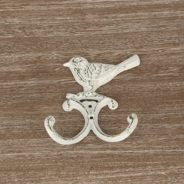 Liatinový vešiak dvojháčik vtáčik 13x10cm