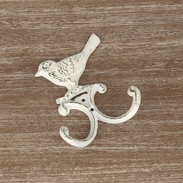 Liatinový vešiak dvojháčik vtáčik 13x10cm