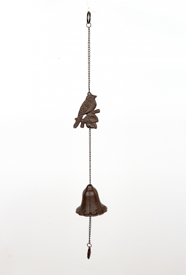 Liatinový závesný zvonček vtáčik / zvonkohra 60cm