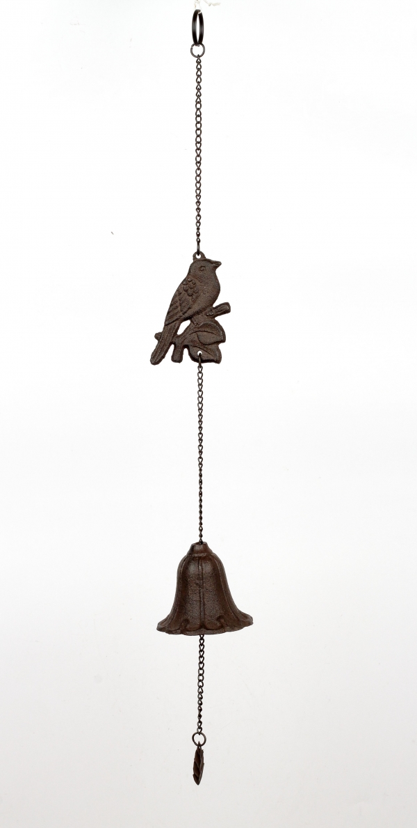 Liatinový závesný zvonček vtáčik / zvonkohra 60cm