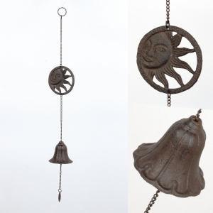 Liatinový závesný zvonček slnka v kruhu / zvonkohra 60cm