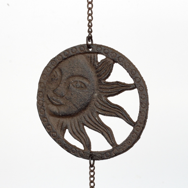 Liatinový závesný zvonček slnka v kruhu / zvonkohra 60cm