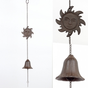 Liatinový závesný zvonček slnko / zvonkohra 60cm