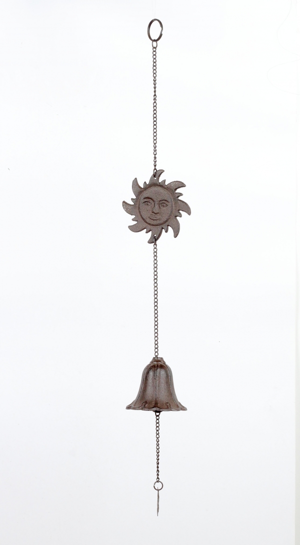 Liatinový závesný zvonček slnko / zvonkohra 60cm