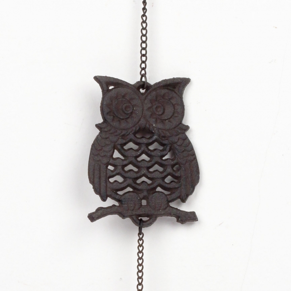 Liatinový závesný zvonček sova / zvonkohra 60cm