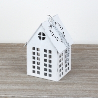Lucerna domček biely 17x12x10cm