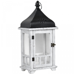 Lucerna drevená biela 52cm