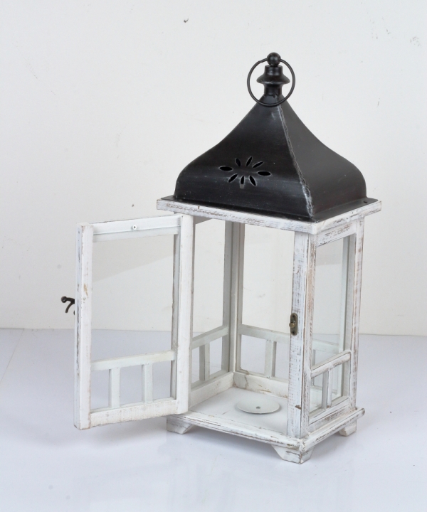 Lucerna drevená biela 52cm