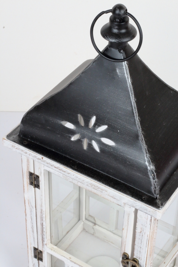 Lucerna drevená biela 52cm