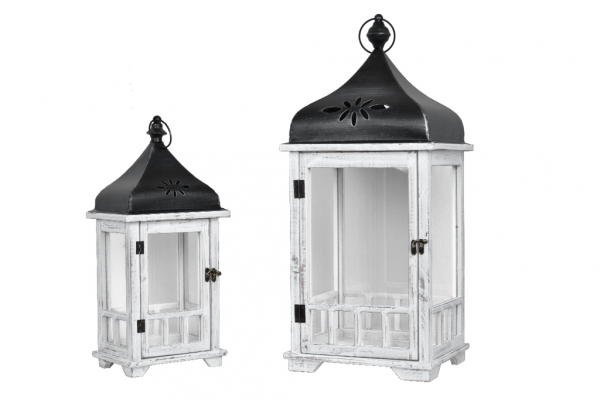 Lucerna drevená biela 52cm