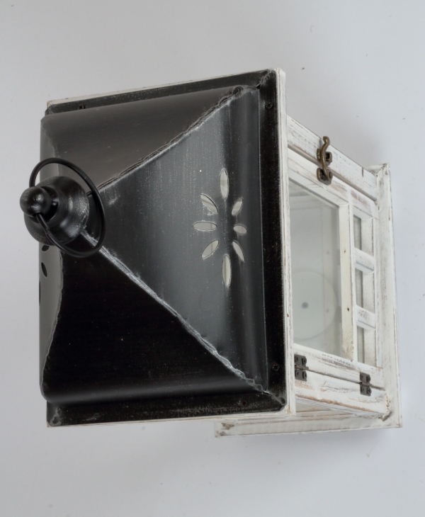 Lucerna drevená biela 52cm