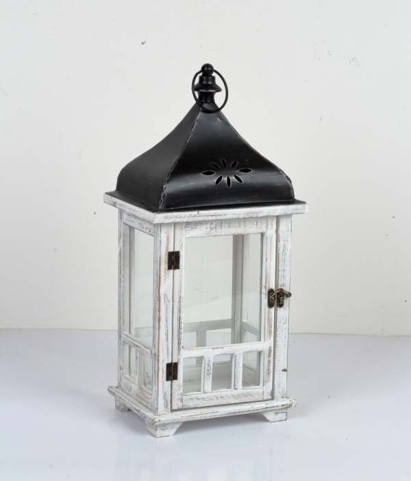 Lucerna drevená biela 52cm