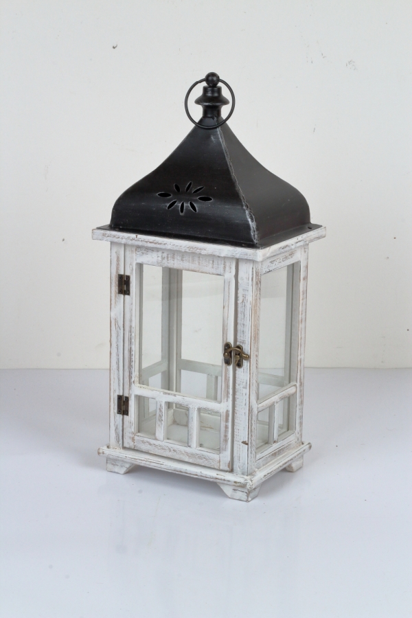 Lucerna drevená biela 52cm