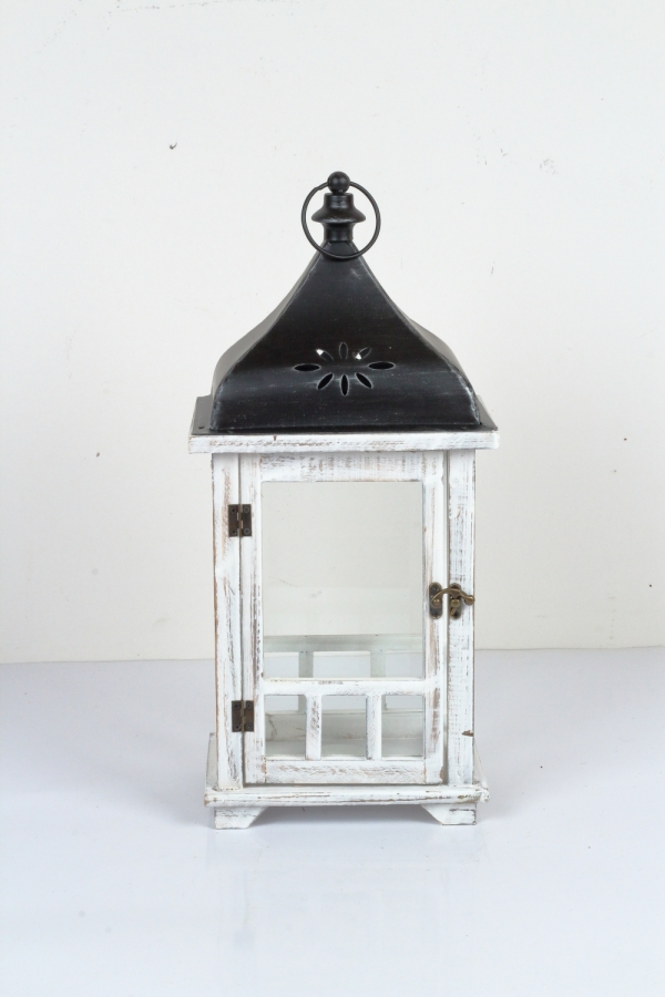 Lucerna drevená biela 52cm