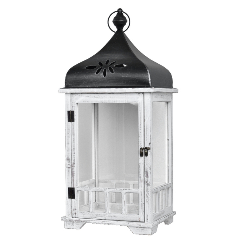 Lucerna drevená biela 70cm