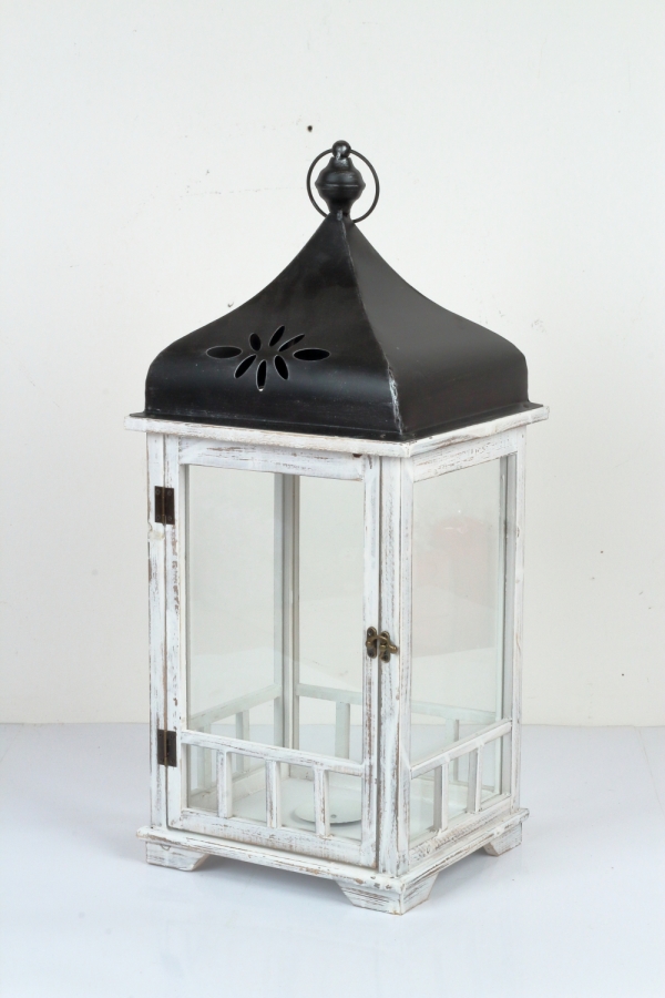 Lucerna drevená biela 70cm