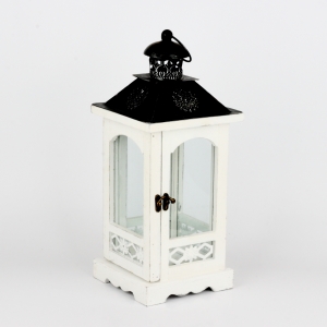 Lucerna drevená biela s čiernou strieškou 56cm