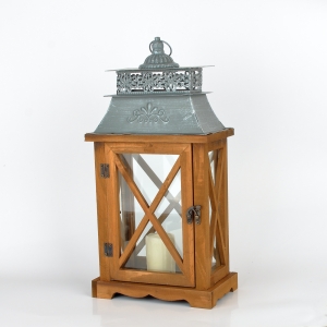 Lucerna drevená hnedá s plechovou strieškou