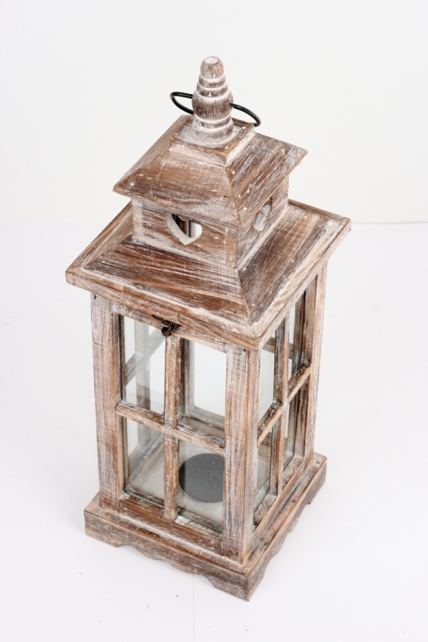 Lucerna drevená hnedá so srdcom 38cm