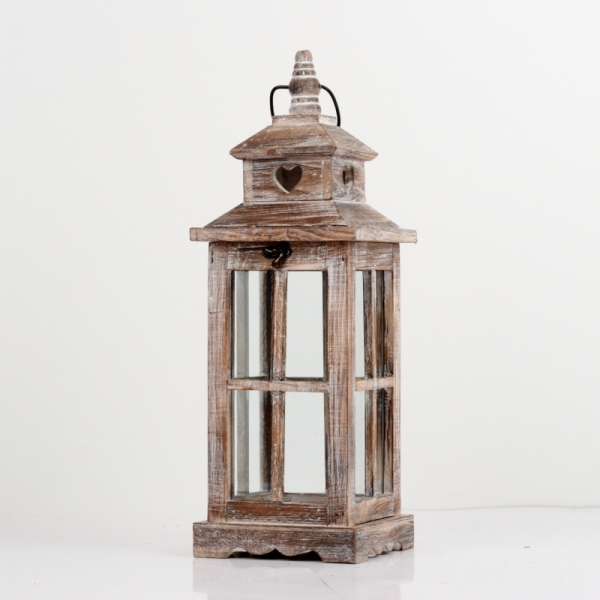 Lucerna drevená hnedá so srdcom 38cm