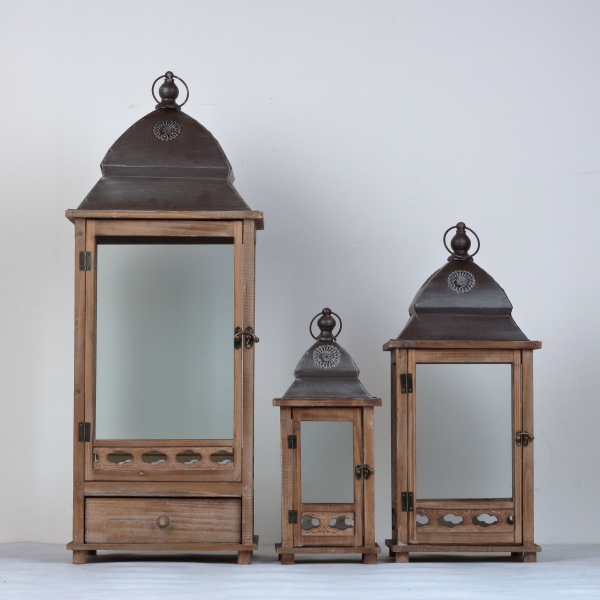 Lucerna drevená hnedá Sofie 41x16cm