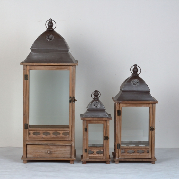 Lucerna drevená hnedá Sofie 50x24cm