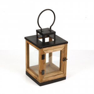 Lucerna drevená s čiernym kovom 47cm