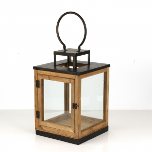 Lucerna drevená s čiernym kovom 57cm