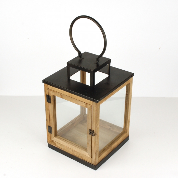 Lucerna drevená s čiernym kovom 57cm