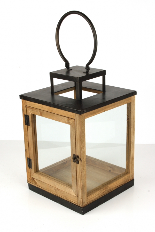 Lucerna drevená s čiernym kovom 57cm