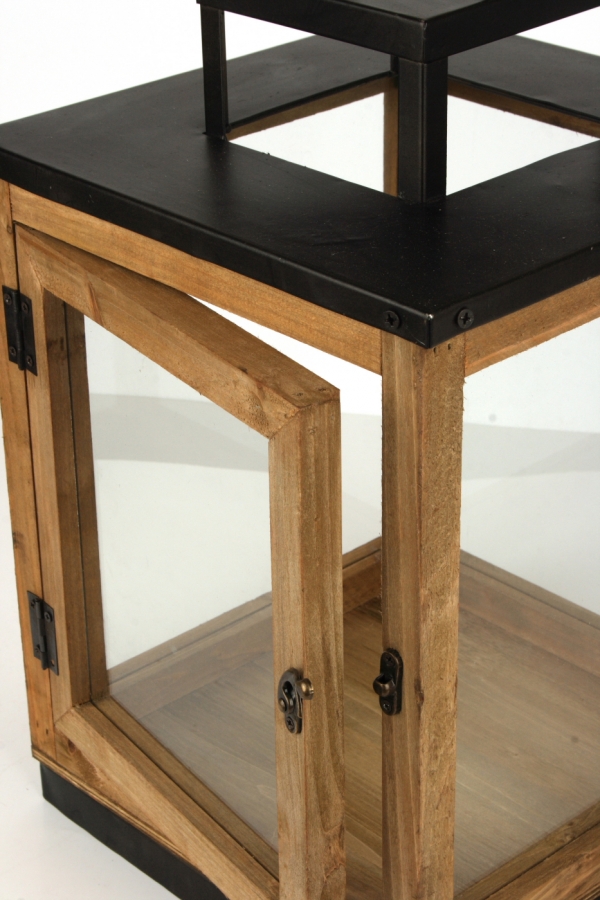 Lucerna drevená s čiernym kovom 57cm