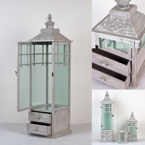 Lucerna drevená sivá s patinou 115cm