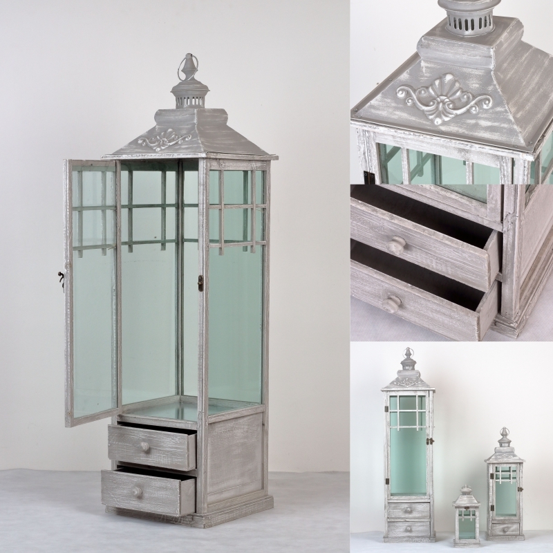 Lucerna drevená sivá s patinou 115cm