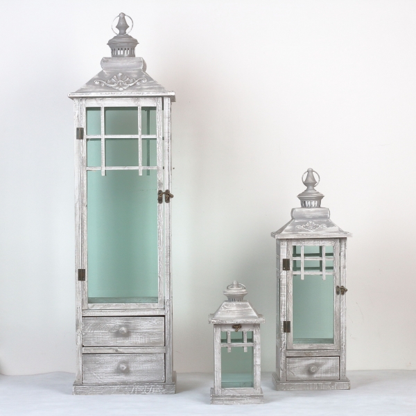 Lucerna drevená sivá s patinou 115cm