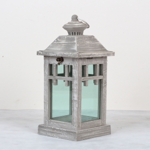 Lucerna drevená sivá s patinou 35cm