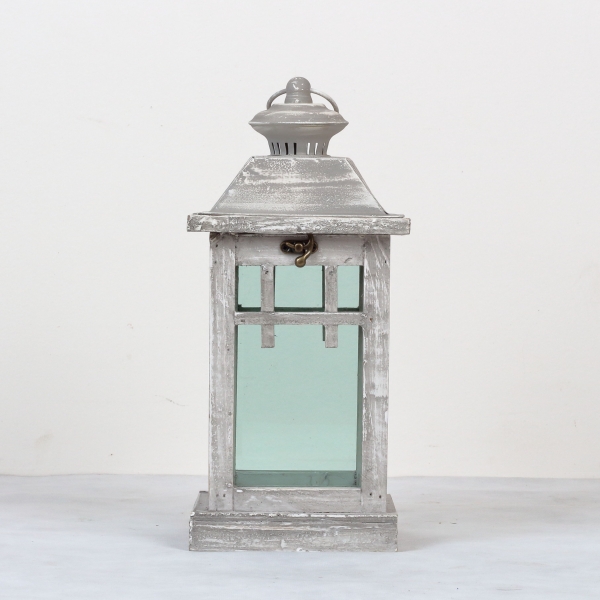 Lucerna drevená sivá s patinou 35cm