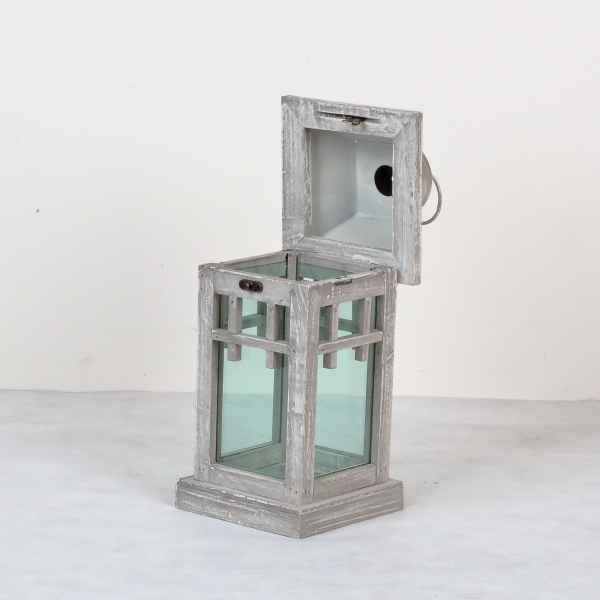 Lucerna drevená sivá s patinou 35cm