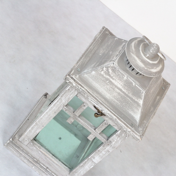 Lucerna drevená sivá s patinou 35cm