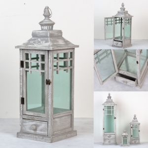 Lucerna drevená sivá s patinou 66cm