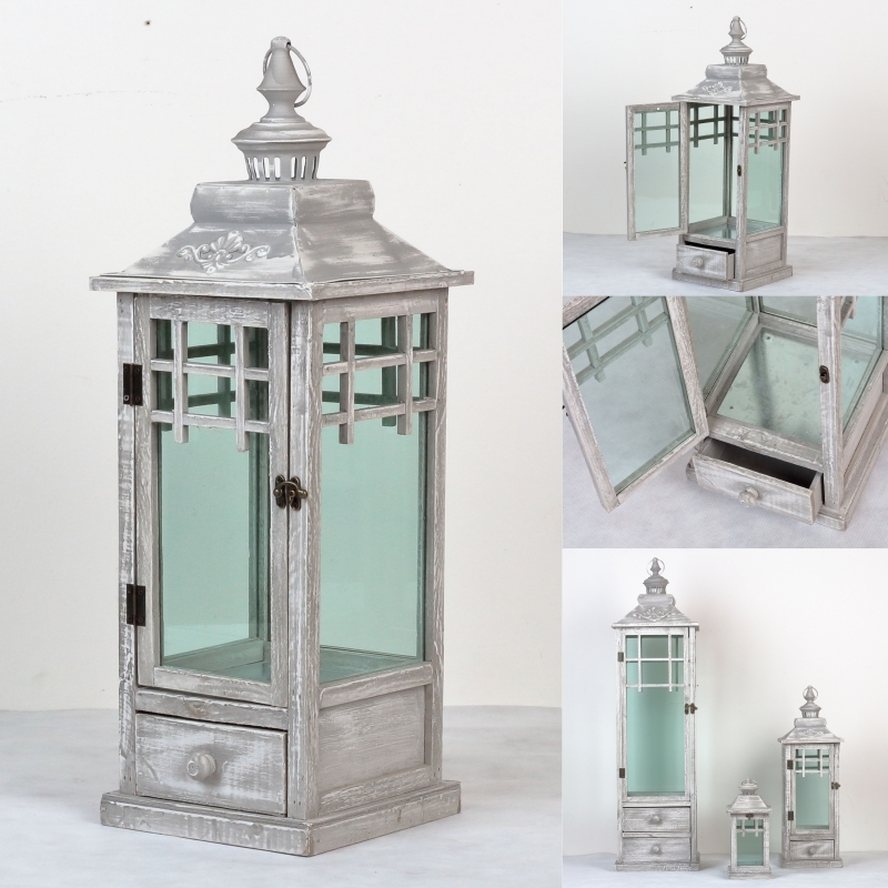 Lucerna drevená sivá s patinou 66cm