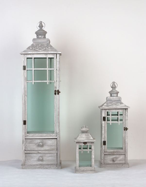 Lucerna drevená sivá s patinou 66cm