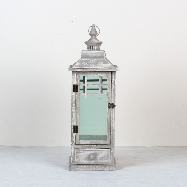 Lucerna drevená sivá s patinou 66cm