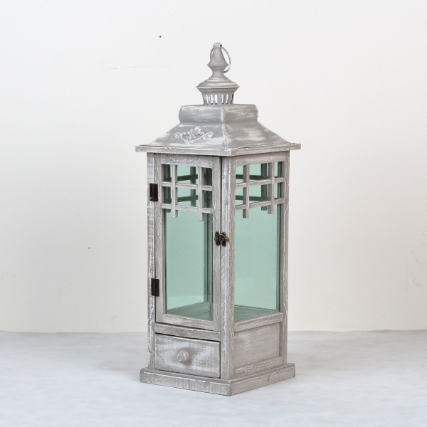 Lucerna drevená sivá s patinou 66cm