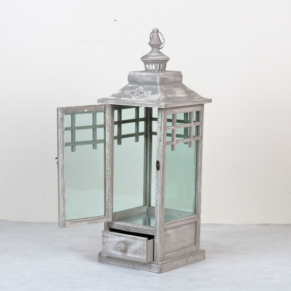 Lucerna drevená sivá s patinou 66cm