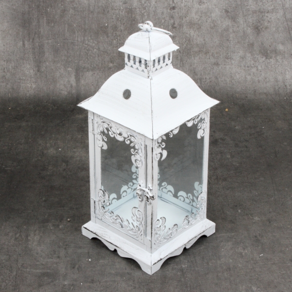 Lucerna kovová biela s patinou 32cm